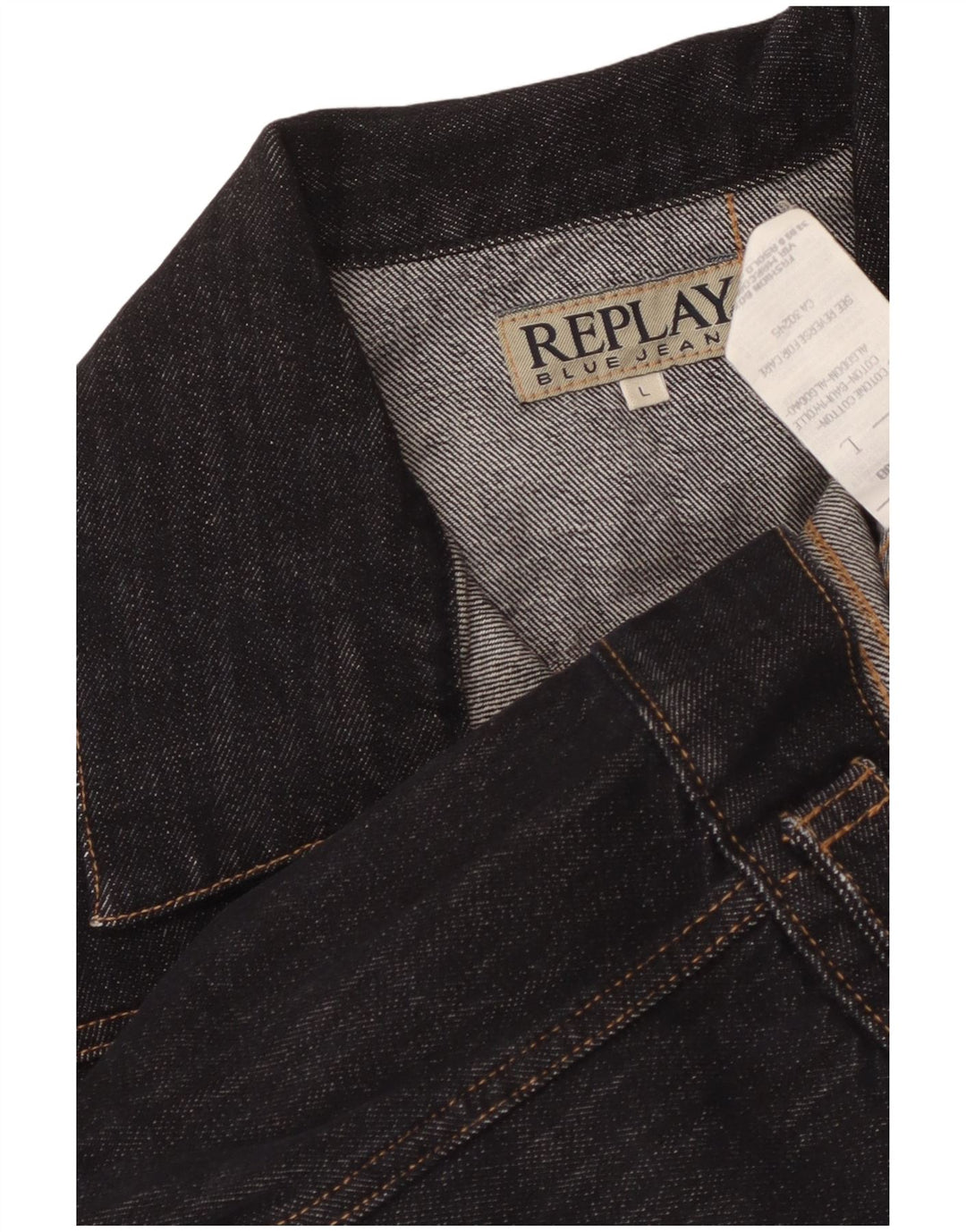 Replay Veste en jean courte pour femme UK 14 Large Noir Coton