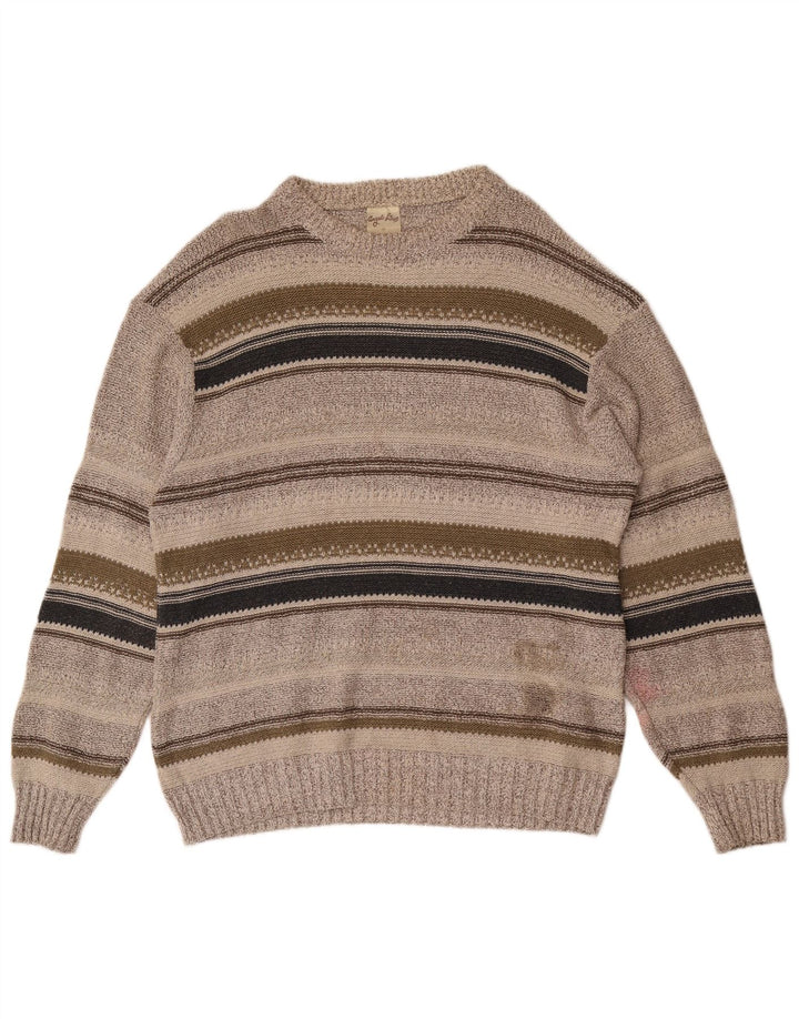 Angelo Litrico Pull Col Bateau Homme Gris Moyen Rayé Coton