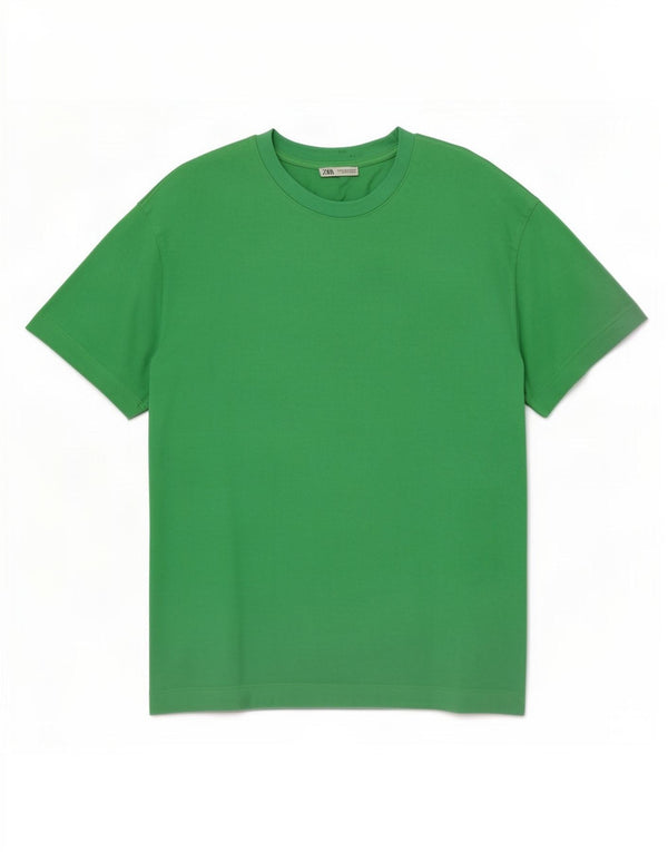 Zara Homme T-Shirt Top Vert Moyen Coton