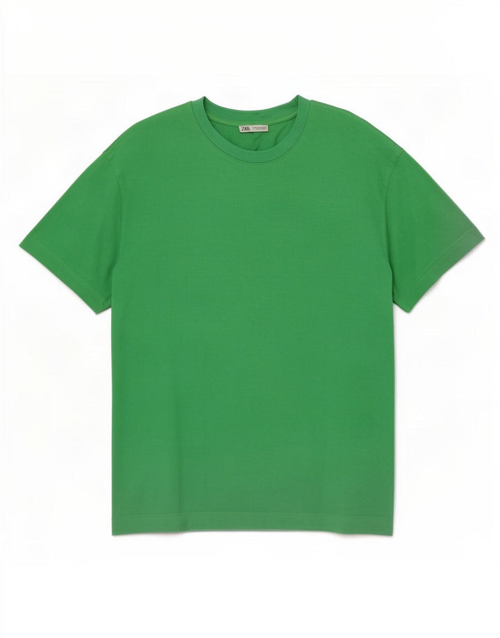 Zara Homme T-Shirt Top Vert Moyen Coton