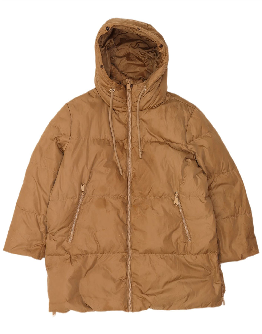 Zara Manteau rembourré à capuche pour femme UK 16 Large Marron Polyamide