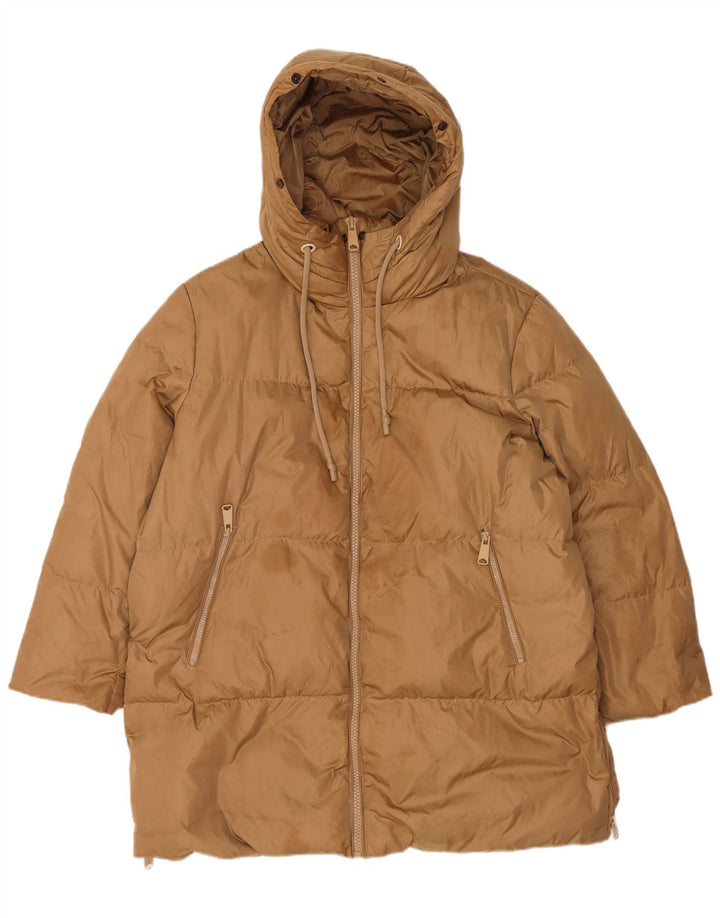 Zara Manteau rembourré à capuche pour femme UK 16 Large Marron Polyamide