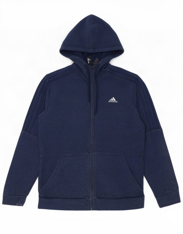 Adidas Pull à capuche zippé pour homme en coton bleu marine moyen