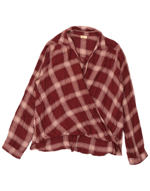 Hollister Chemisier à manches longues pour femme UK 10 Petit Viscose à carreaux bordeaux