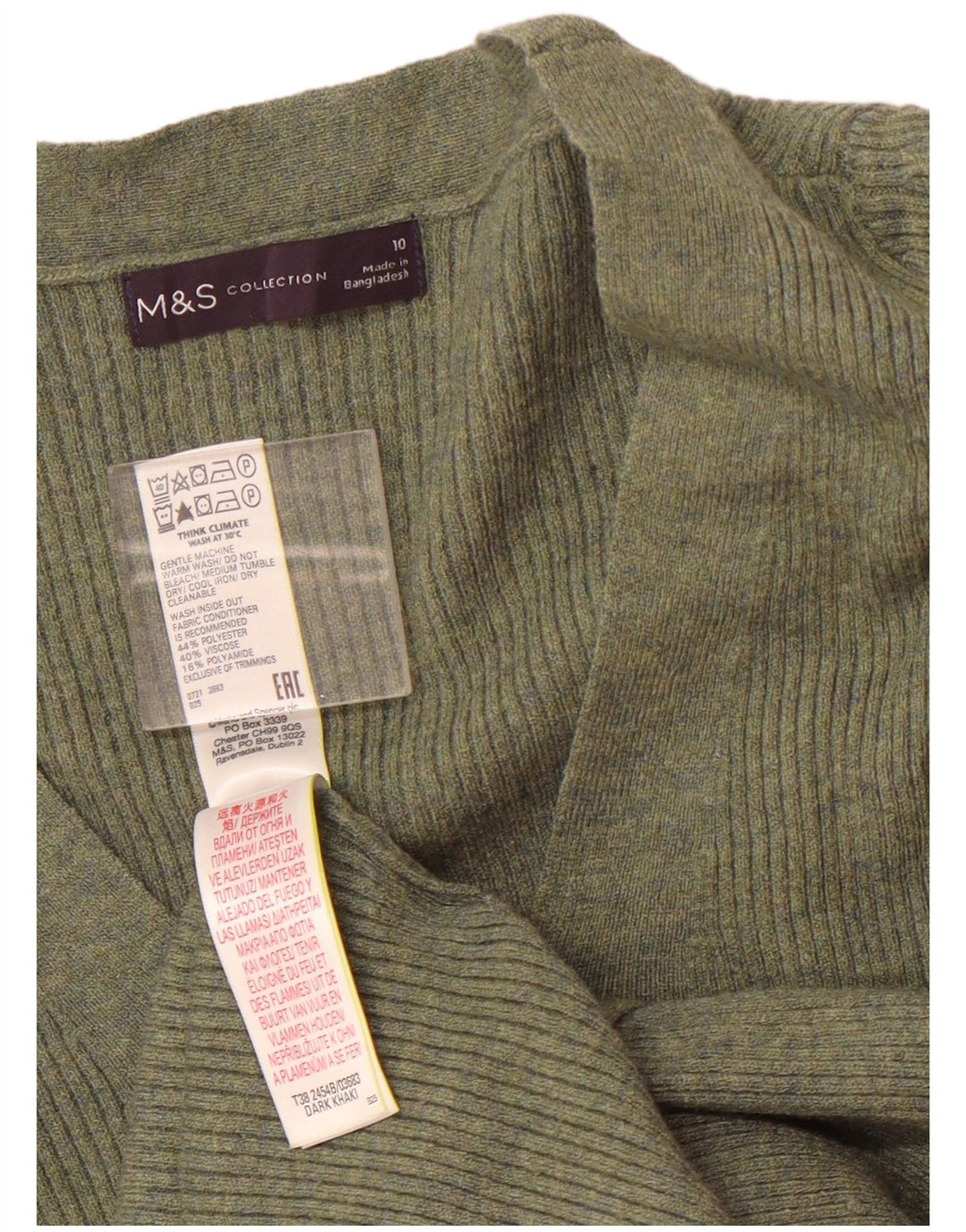 Marks & Spencer Pull col en V pour femme UK 10 Petit Vert Polyester