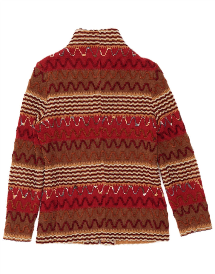 JEAN CLAIRE Pull Cardigan Femme UK 8 Petit Acrylique Rayé Rouge