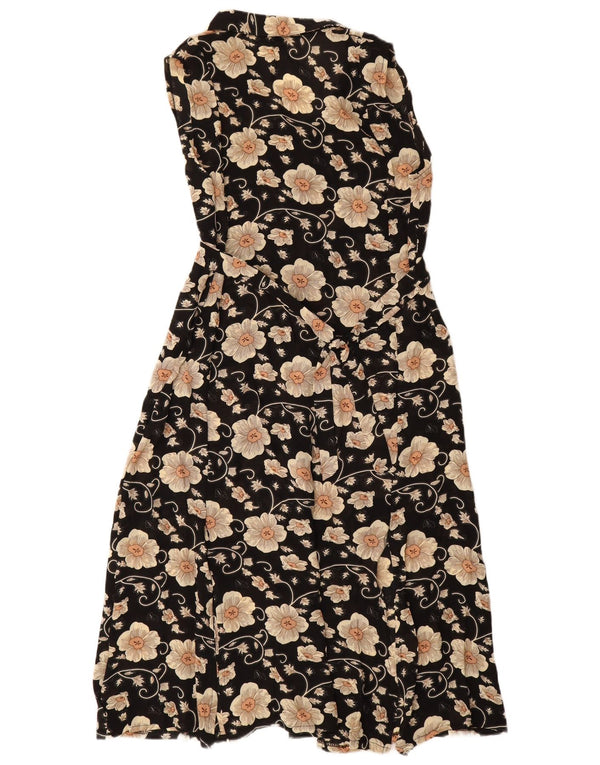 Robe chemise sans manches femme vintage UK 18 XL Noir Floral