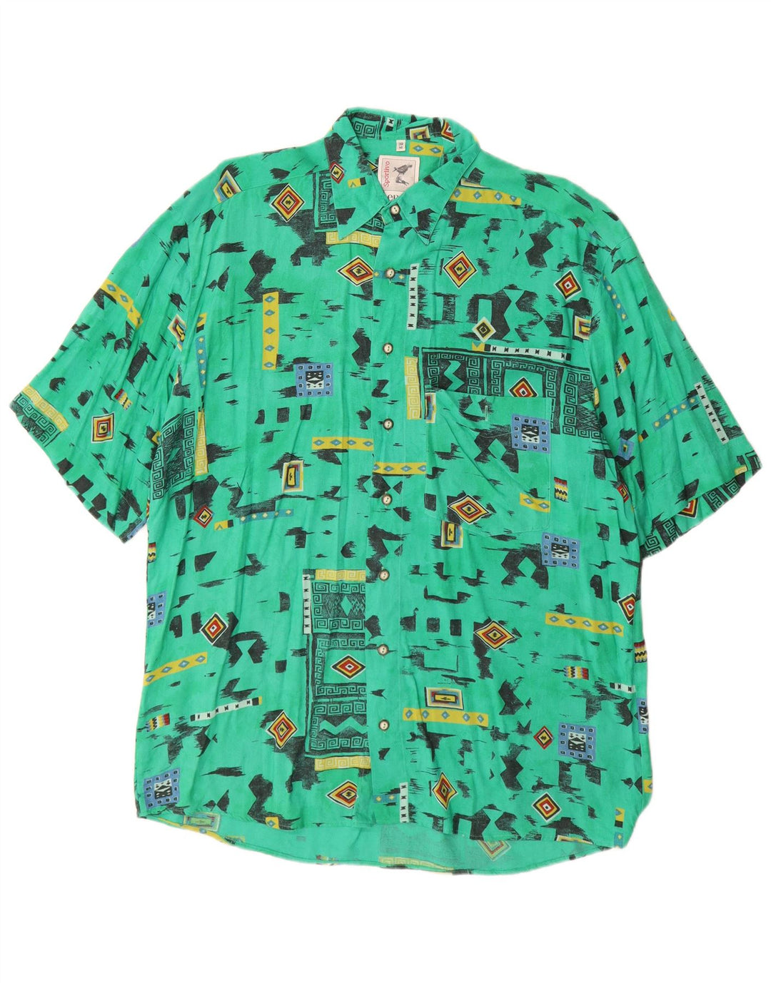 Benetti Chemise à manches courtes pour homme Taille 39 Viscose géométrique vert moyen