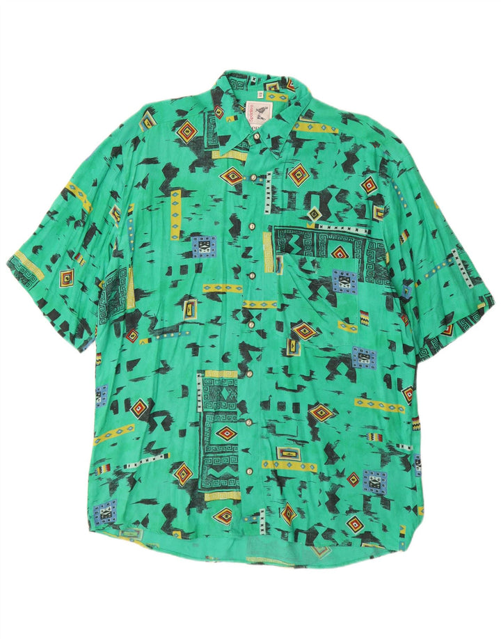 Benetti Chemise à manches courtes pour homme Taille 39 Viscose géométrique vert moyen