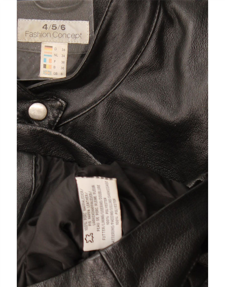 VINTAGE Veste en cuir motard femme UK 8 Petit cuir noir