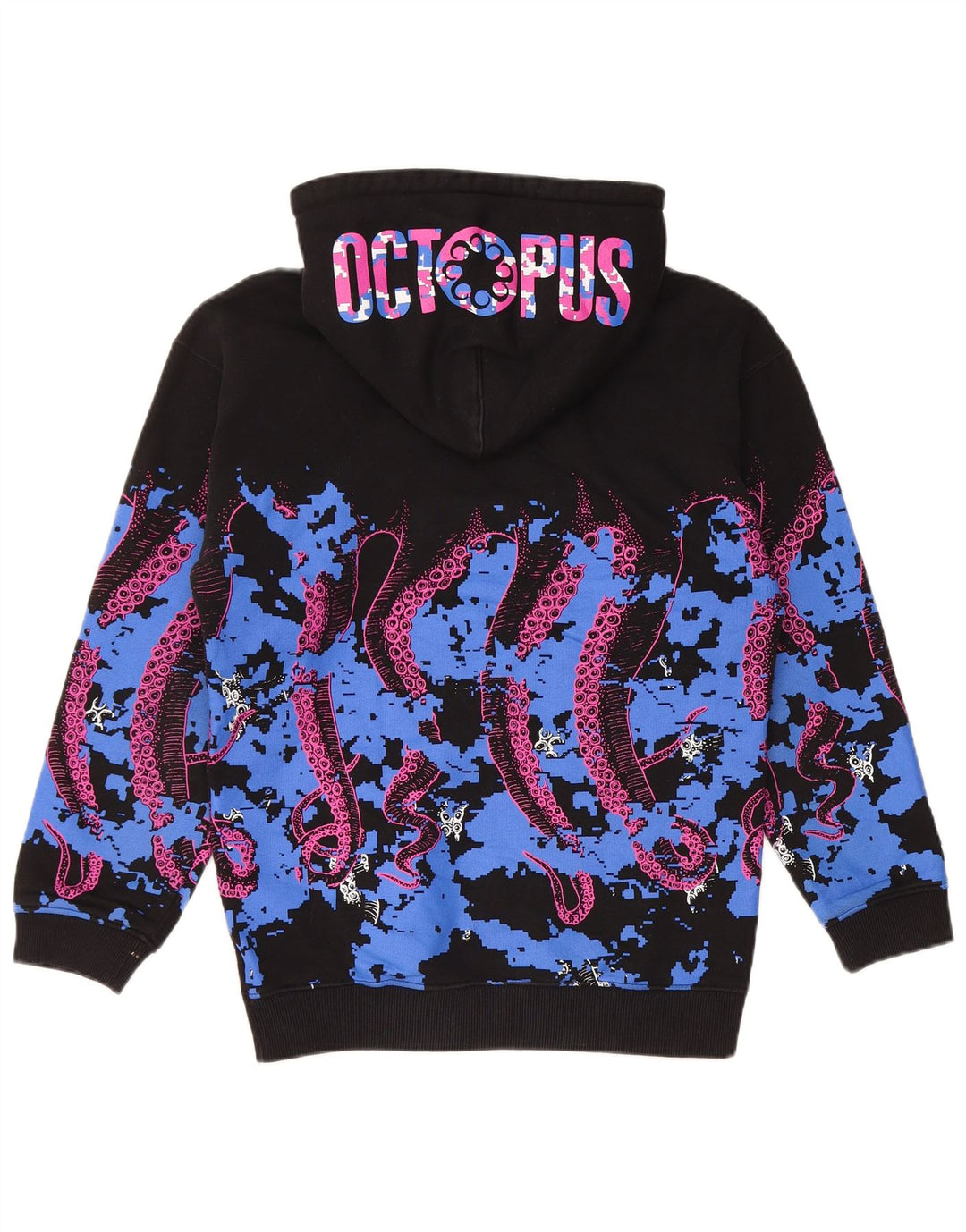 OCTOPUS Pull à capuche graphique pour homme en coton color block noir Taille S