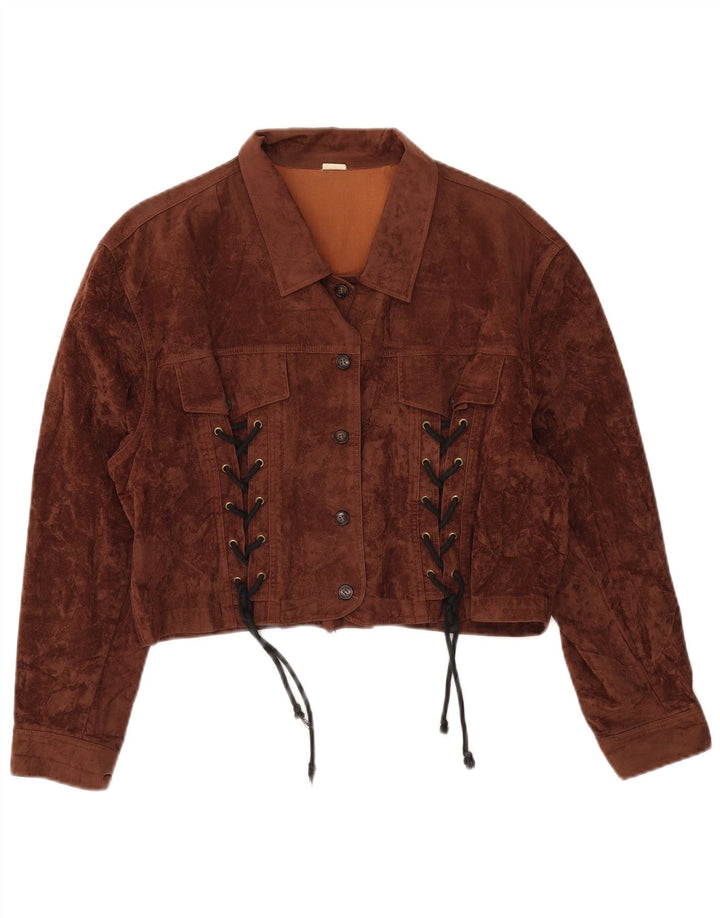 veste en daim crop femme vintage IT 50/52 XL Marron