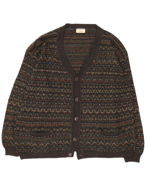 Rodes Pull Cardigan Homme 2XL Marron Géométrique Laine