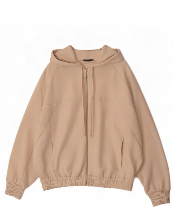 Zara Pull à capuche zippé à manches 3/4 pour femme UK 6 XS Beige Polyester