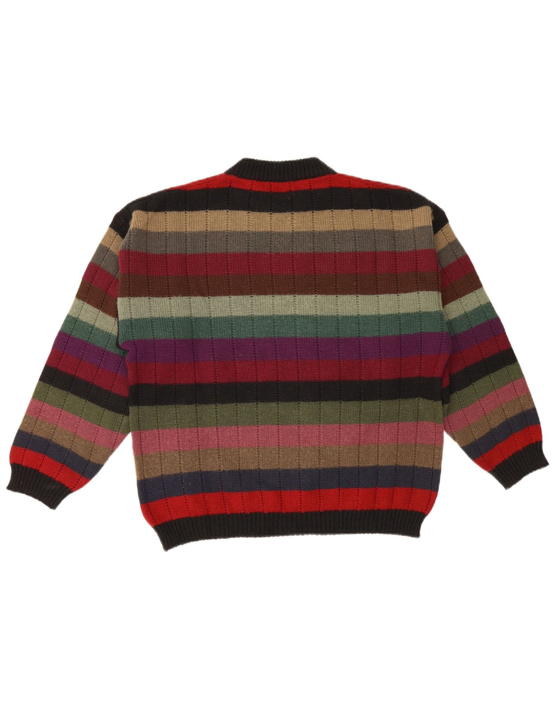 vintage Mens Graphic Crew Neck Jumper Pull Moyen Multicolore Rayé