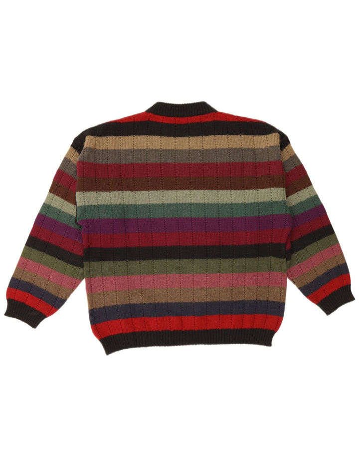 vintage Mens Graphic Crew Neck Jumper Pull Moyen Multicolore Rayé