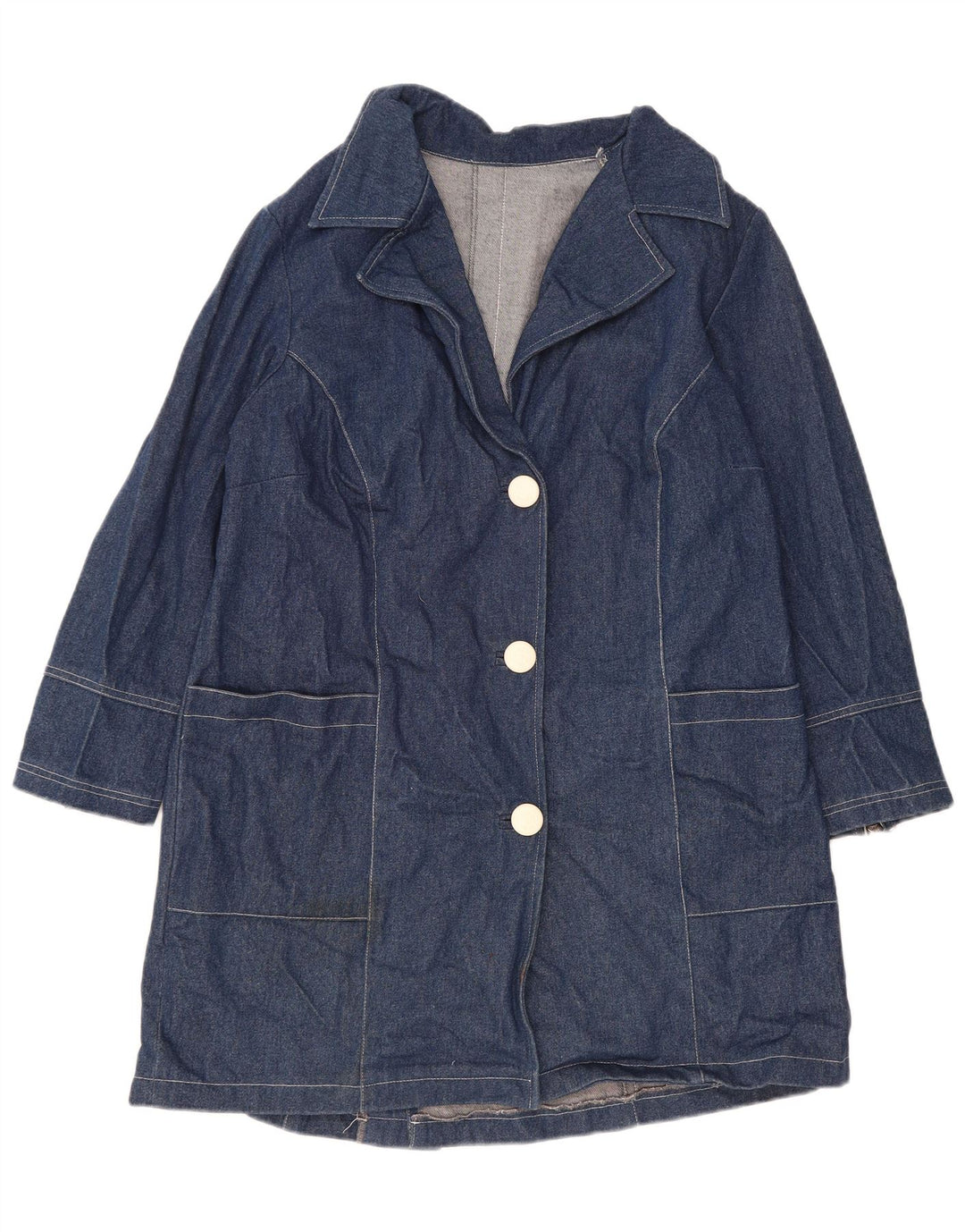VINTAGE Womens Denim Coat UK 14 Large Blue