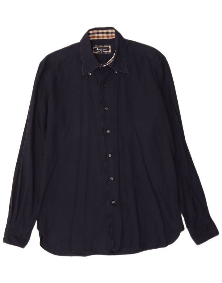 AQUASCUTUM Chemise Homme Taille 16 1/2 42 Grand Coton Bleu Marine