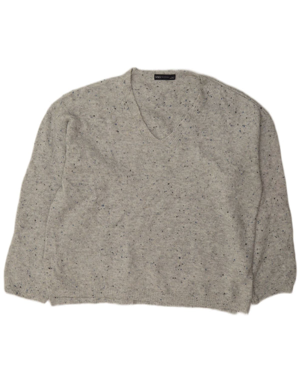 Marks & Spencer Pull col en V pour femme UK 16 Large Gris Moucheté