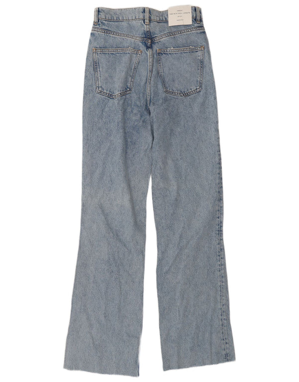 Zara Womens High Rise Distressed Wide Leg Jeans EU 34 2XS W24 L32 Bleu années 90