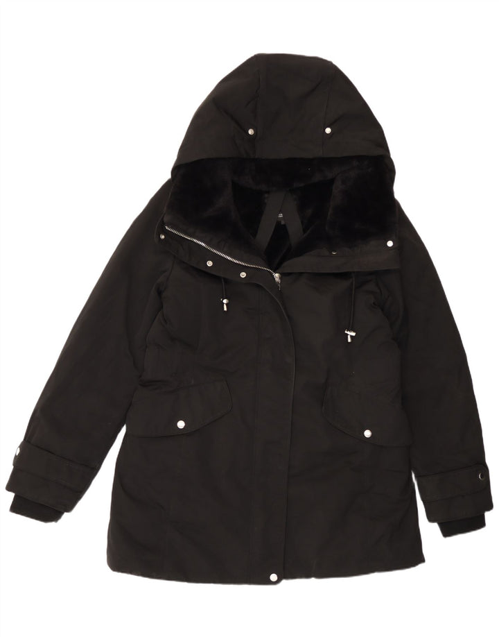 Zara Parka à capuche pour femme UK 18 XL Noir Polyester
