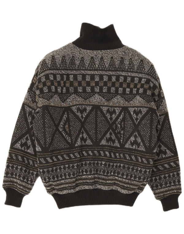 vintage Mens Knit Bomber Jacket IT 52 XL Gris Fair Isle Polyacrylique