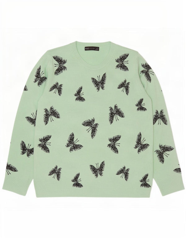 Marks & Spencer Pull à col rond pour femme UK 14 Grand papillon vert