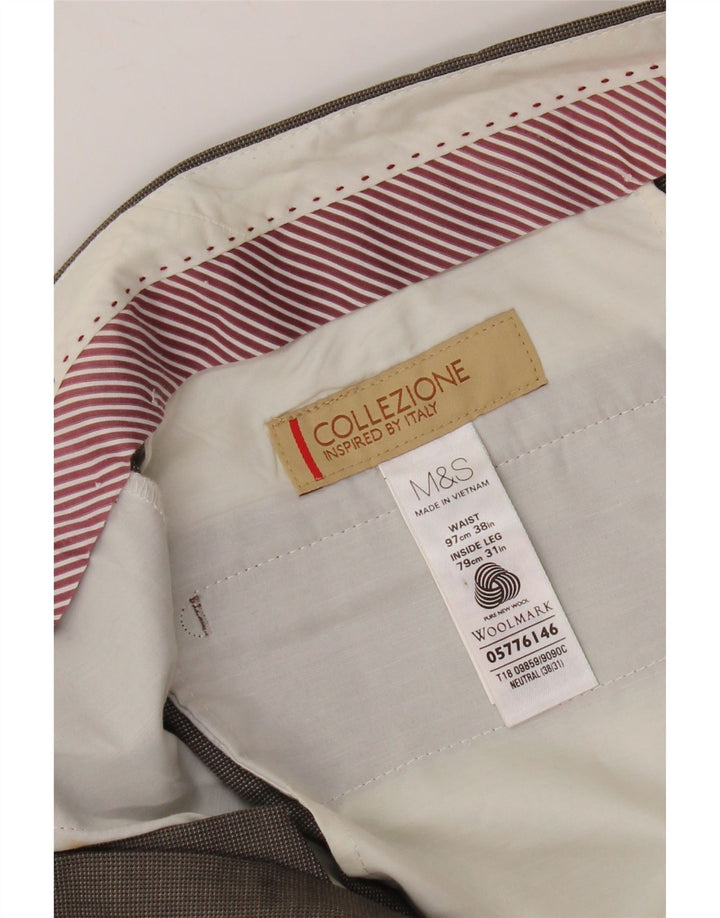 MARKS & SPENCER Pantalon de Costume Droit Homme W38 L31 Laine Marron
