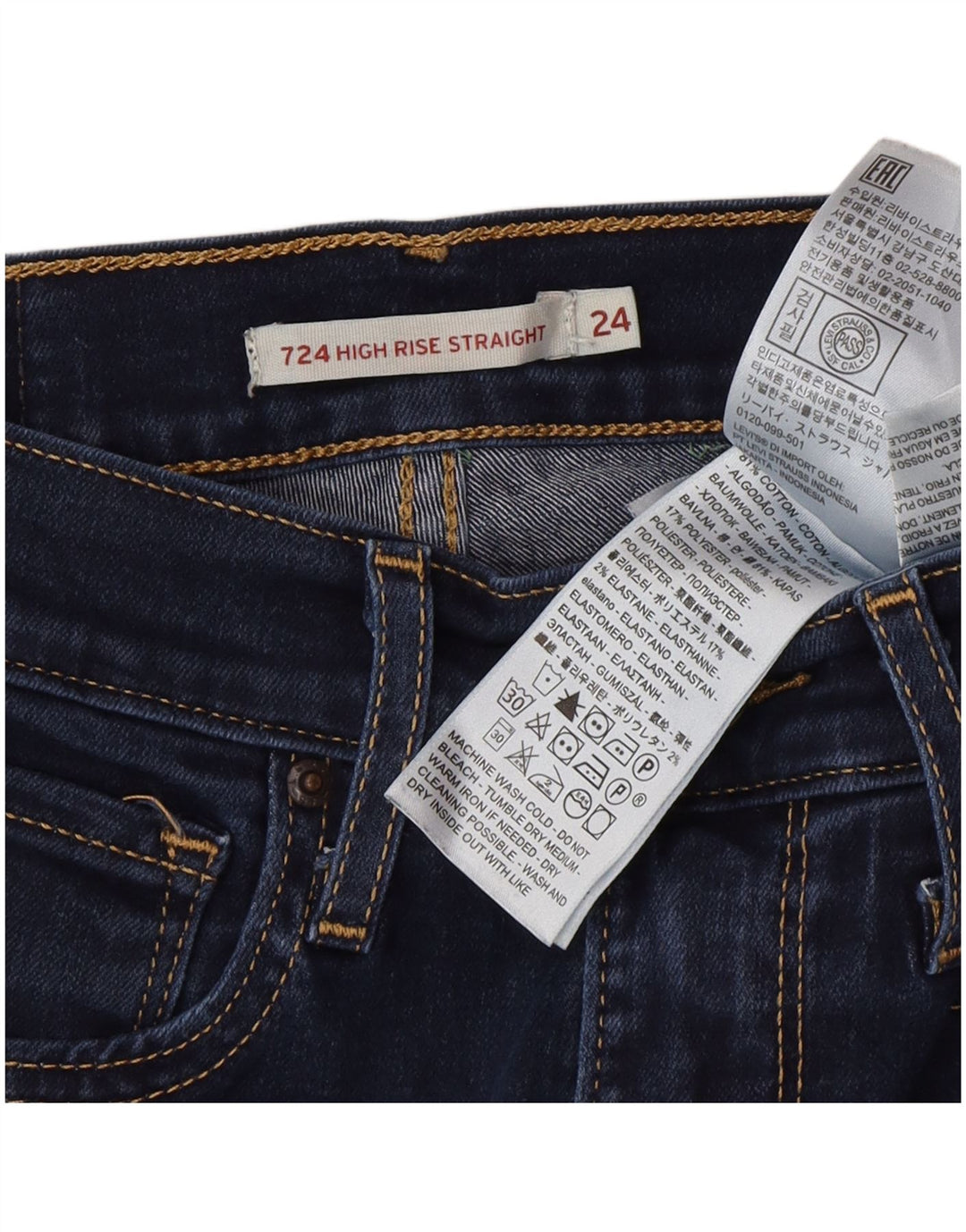 Levi's Jean Droit 724 Taille Haute Femme W24 L30 Bleu Coton