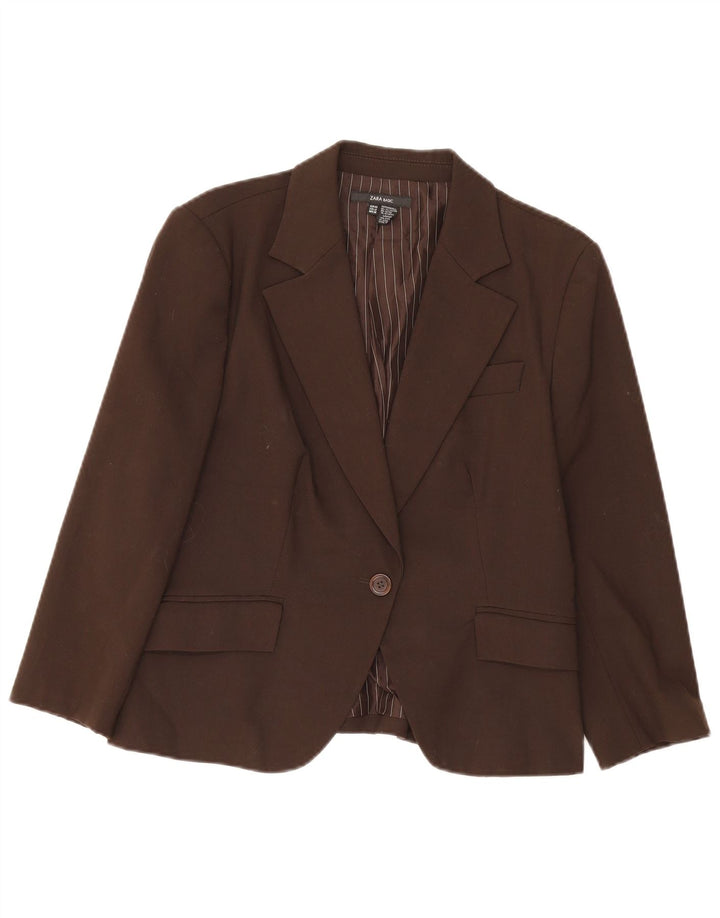 Zara Veste Blazer 1 Bouton Femme EU 44 XL Marron Polyester