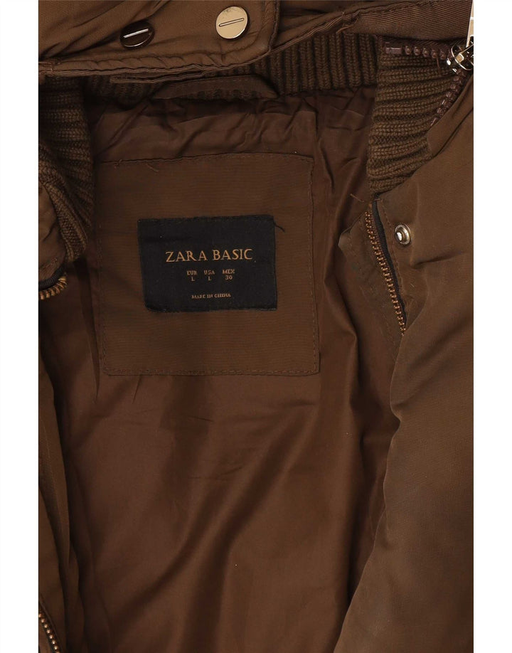 Zara Veste matelassée à capuche pour femme UK 14 Large Kaki