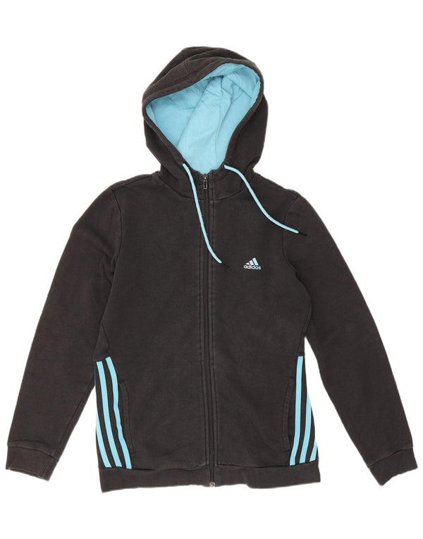 Adidas Pull à capuche zippé pour femme UK 12/14 Coton noir moyen