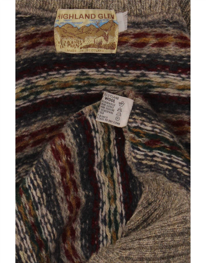 Highland Glen Pull à col boutonné pour homme Gris moyen Laine Fair Isle