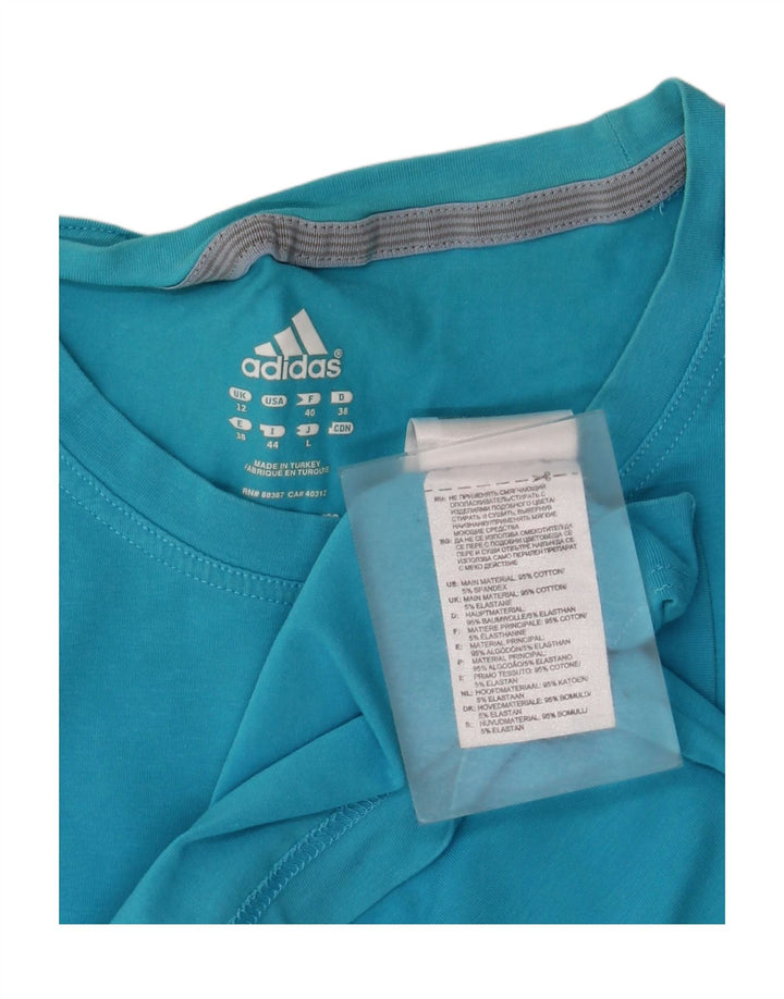 Adidas T-Shirt Femme Top UK 12 Bleu Moyen Coton