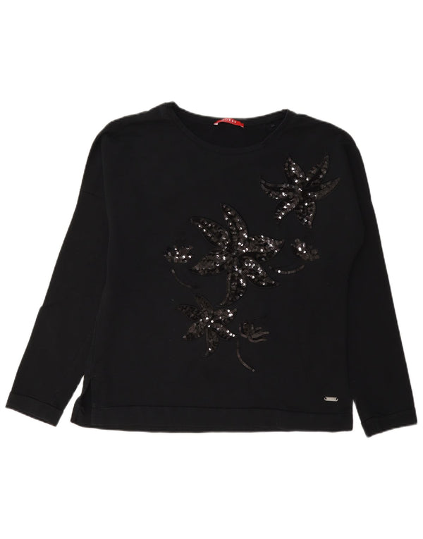 Guess Sweat-shirt surdimensionné pour femme UK 8 Petit coton floral noir