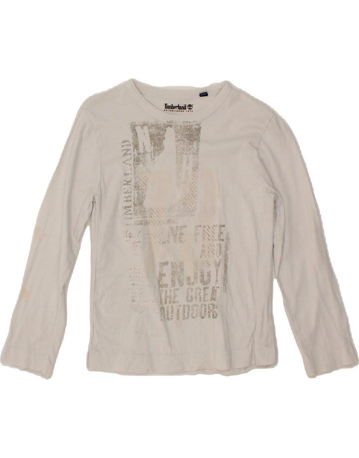 TIMBERLAND Boys Graphic Top Long Sleeve 7-8 Years White Cotton Vintage Timberland and Second-Hand Timberland from Messina Hembry 