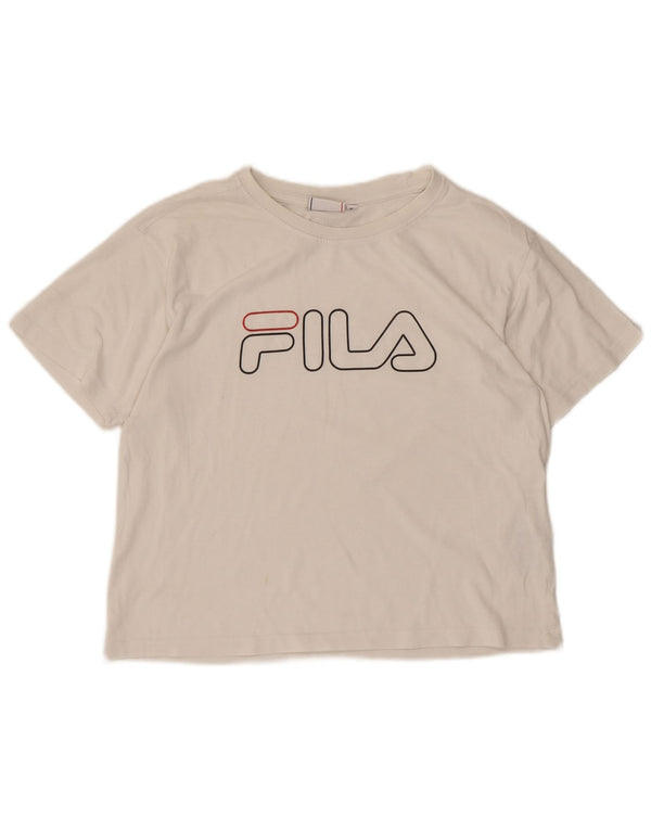 Fila Womens Crop Graphic T-Shirt Top UK 10 Petit Blanc Coton