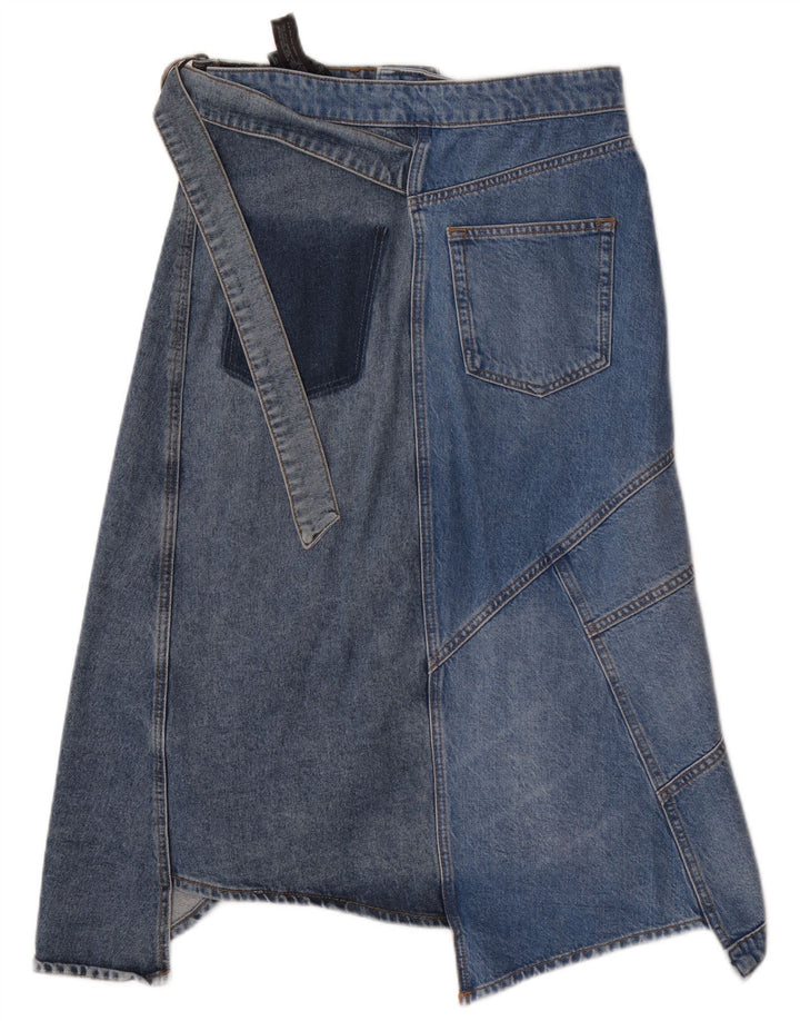 Zara Femme Jupe En Jean Asymétrique Petite W26 Bleu Patchwork Coton