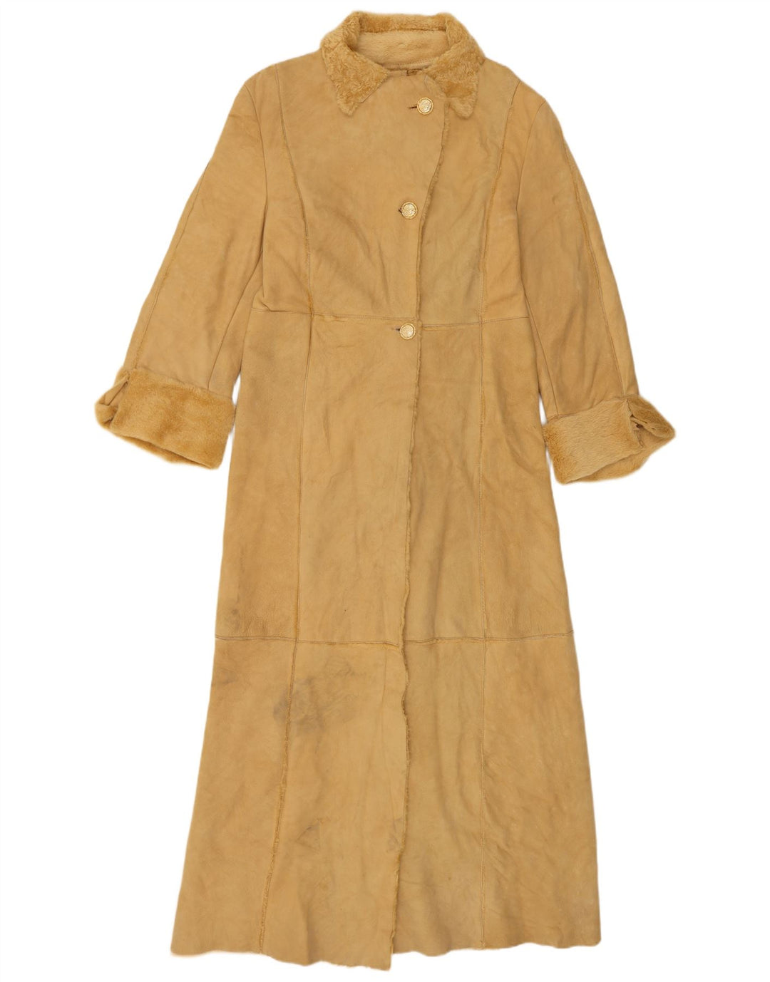 VINTAGE Womens Shearling Coat IT 44 Medium Beige Leather