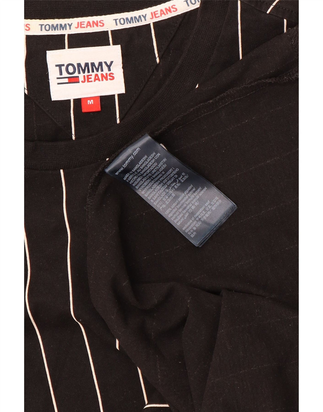 Tommy Hilfiger T-Shirt Graphique Homme Noir Moyen Rayé Coton
