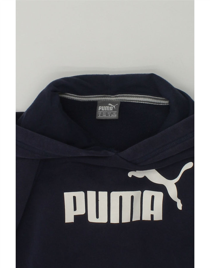 PUMA Boys Graphic Hoodie Jumper UK 24/26 7-8 Years Navy Blue Cotton | Vintage Puma | Thrift | Second-Hand Puma | Used Clothing | Messina Hembry 