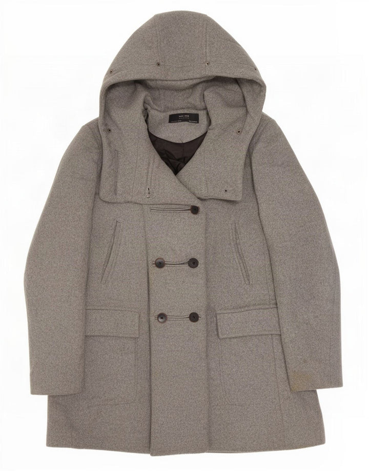 Zara Manteau à capuche double boutonnage pour femme UK 10 Petit Gris