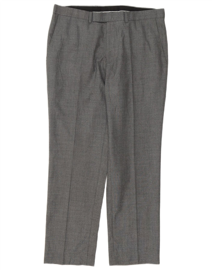 Marks & Spencer Pantalon de Costume Droit Homme W34 L29 Gris Polyester