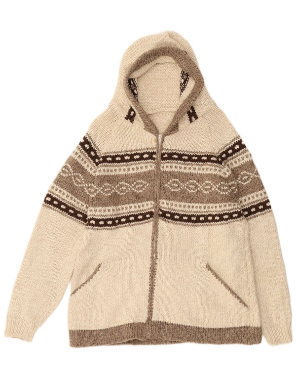 VINTAGE Cardigan à capuche pour homme Medium Off White Fair Isle