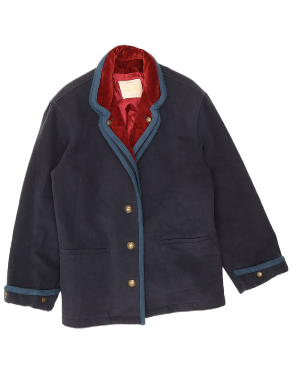 Benetton Veste Blazer 3 Boutons Femme IT 46 Large Bleu Marine Laine