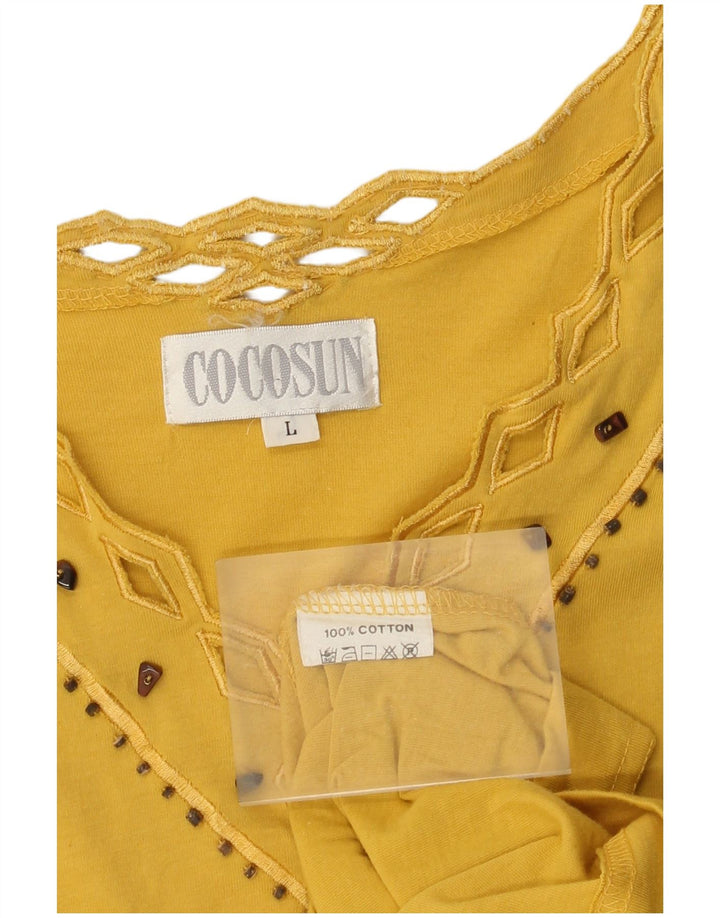 vintage Womens Blouse Top UK 16 Grand Coton Jaune