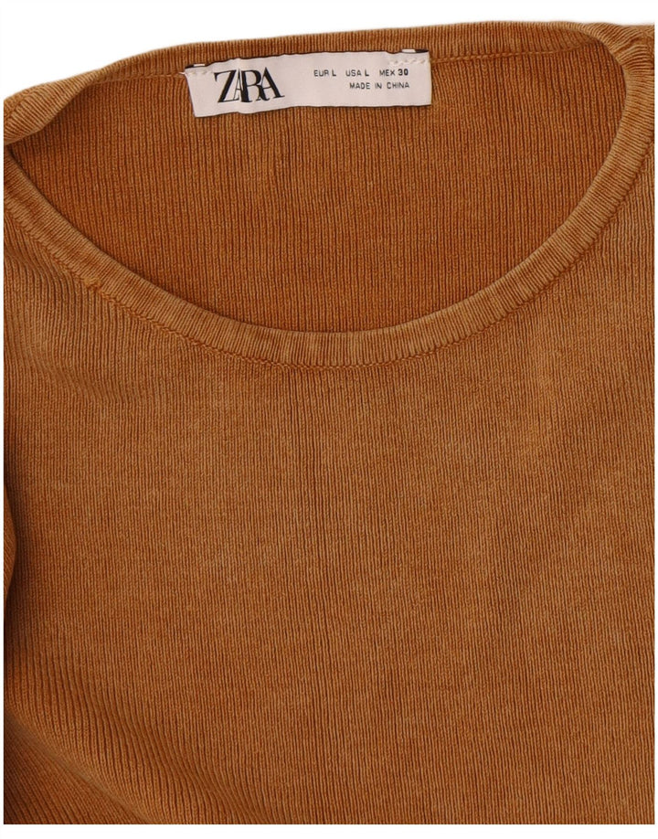 Zara Womens Crop Top Manches Longues UK 14 Large Beige