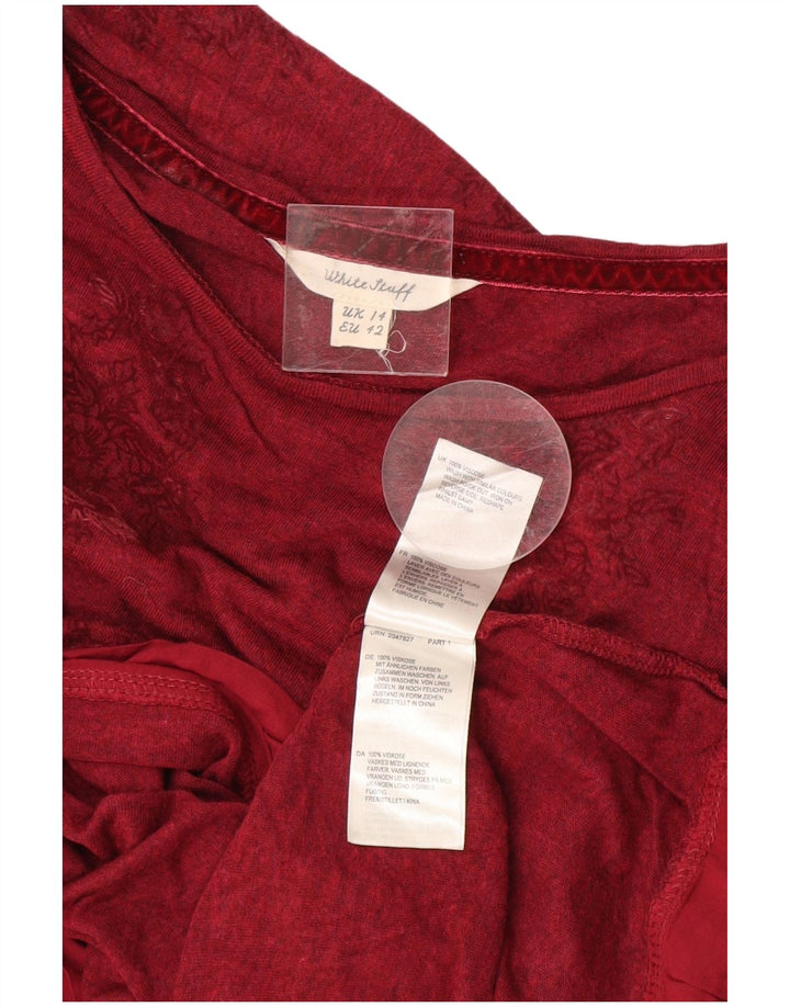 White Stuff Haut court à manches longues pour femme UK 44 Large Viscose florale bordeaux