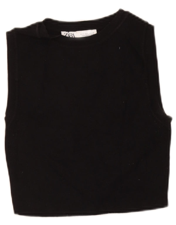 Zara Womens Haut court sans manches UK 12 Viscose noir moyen