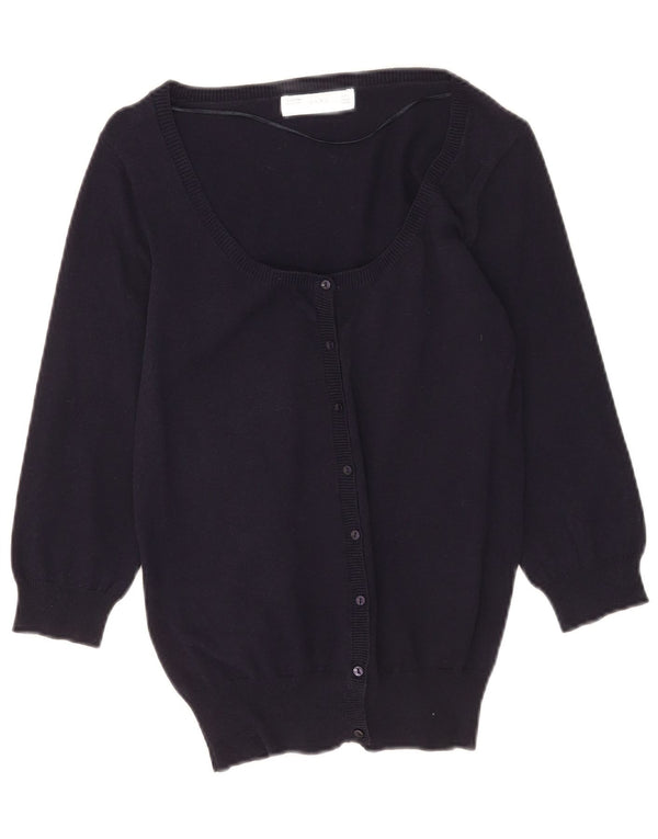 Zara Womens Cardigan à manches 3/4 Pull UK 14 Large Bleu Marine Coton